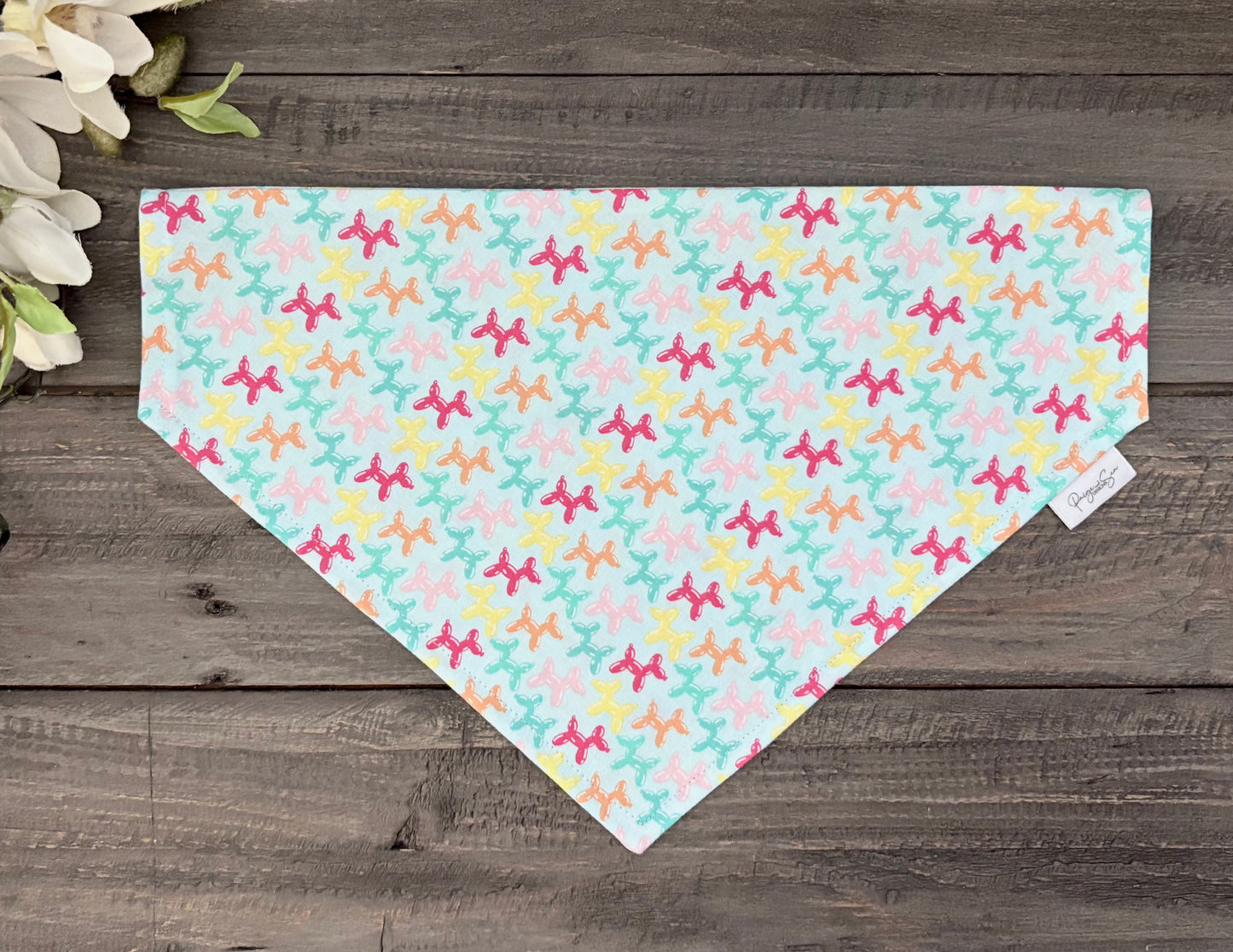 Over the Collar Pet Bandana - Animal Balloons (Light Blue)