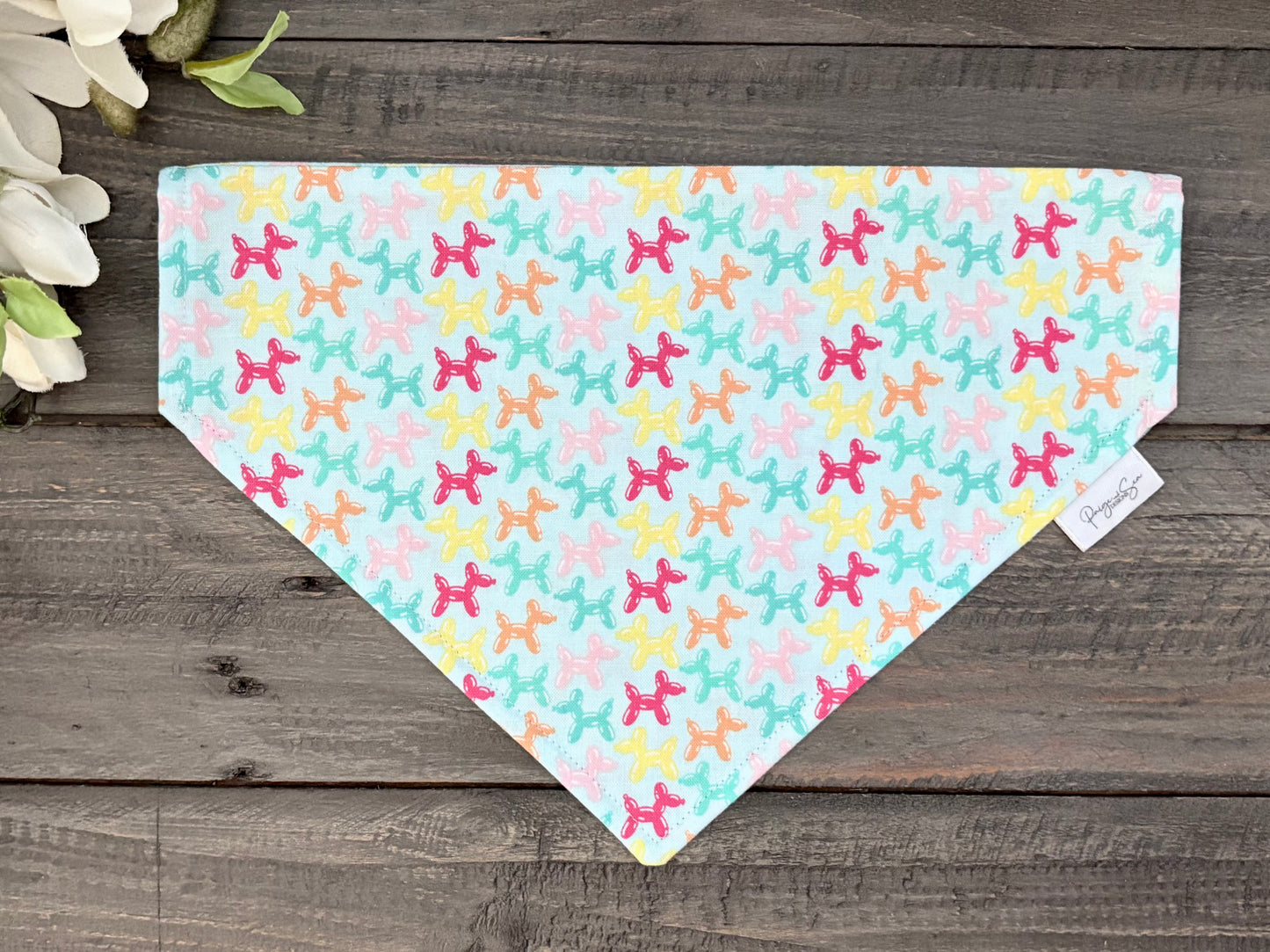 Over the Collar Pet Bandana - Animal Balloons (Light Blue)