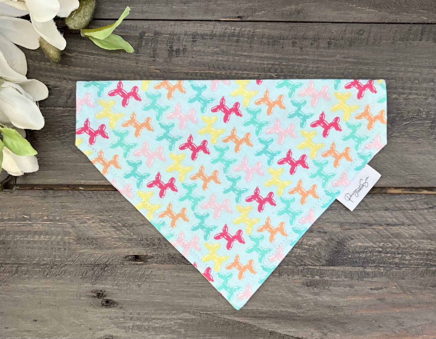 Over the Collar Pet Bandana - Animal Balloons (Light Blue)