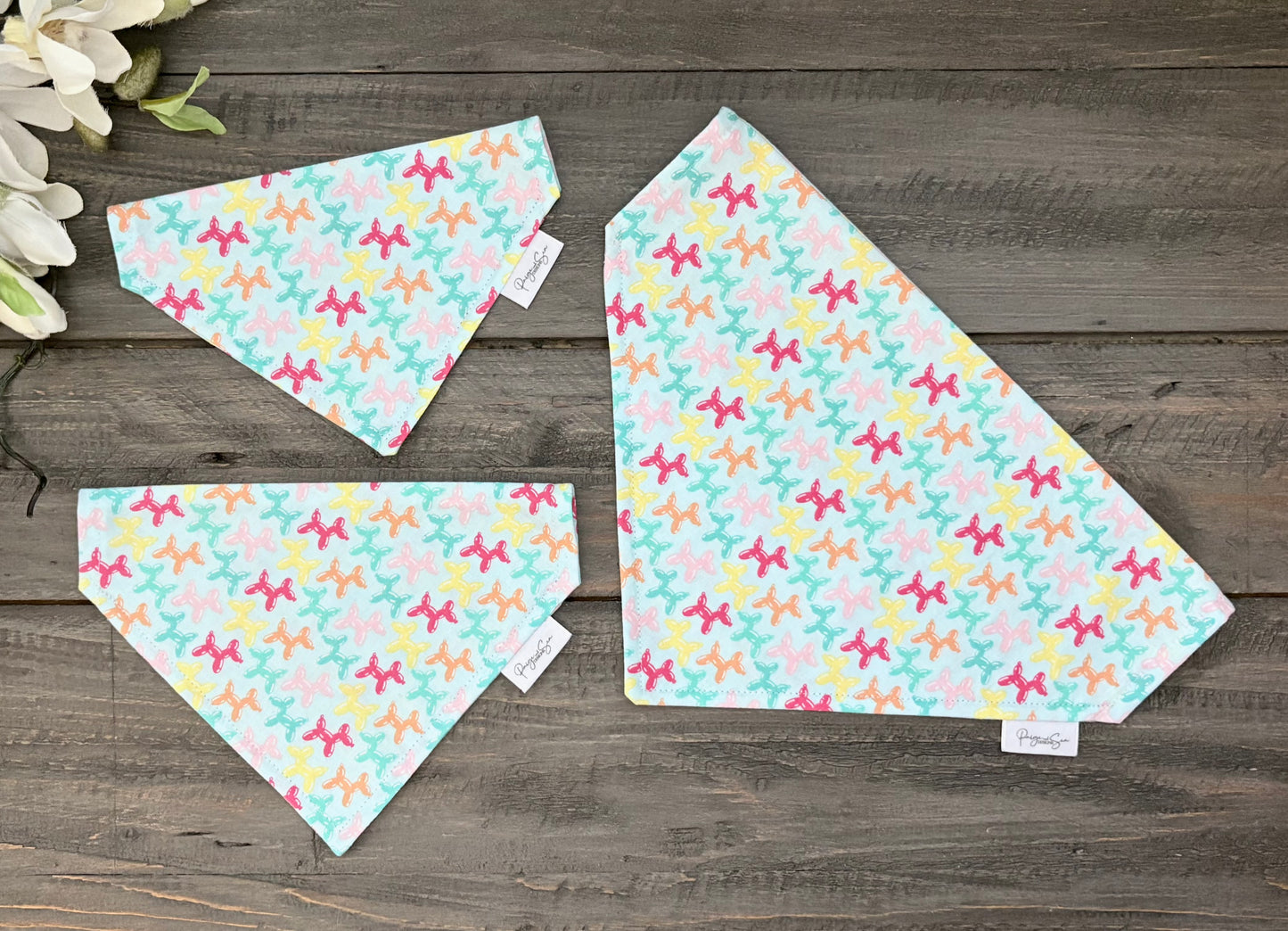 Over the Collar Pet Bandana - Animal Balloons (Light Blue)