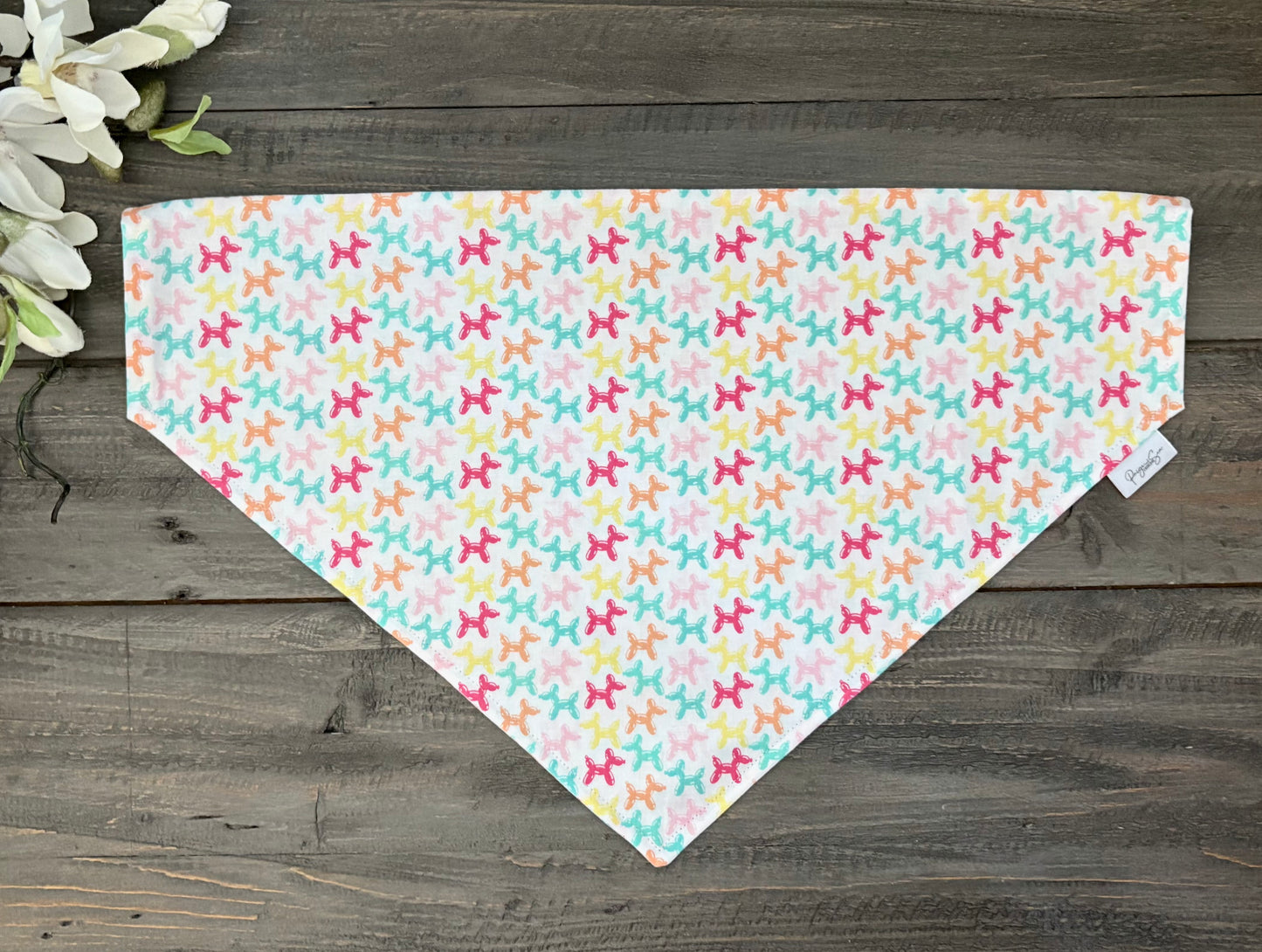 Over the Collar Pet Bandana - Animal Balloons (White)