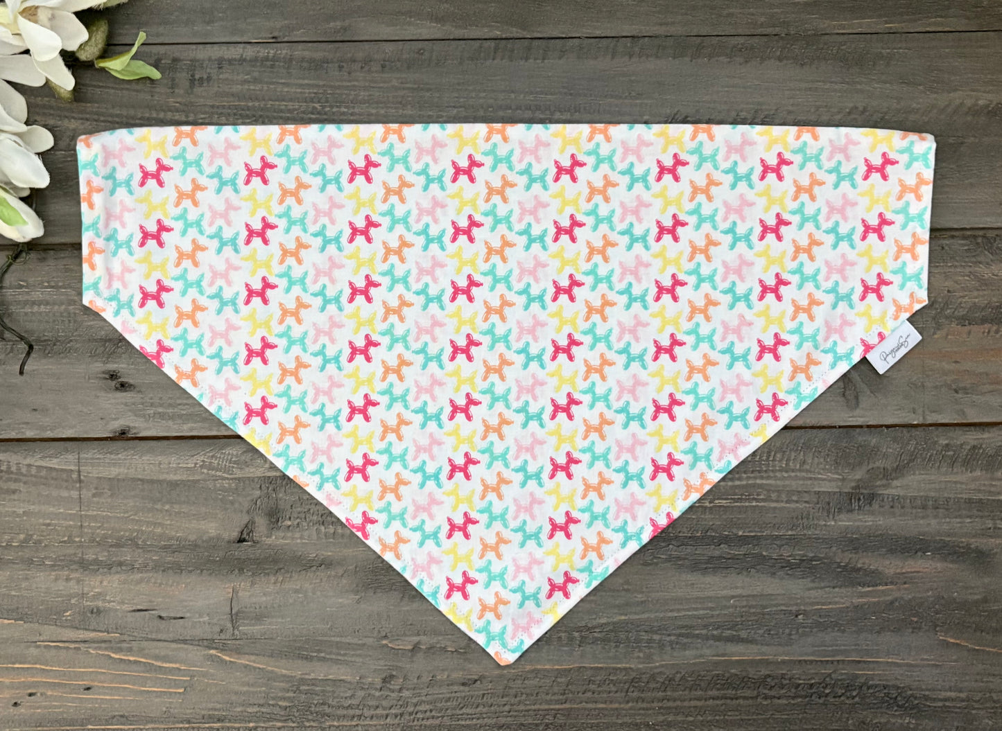 Over the Collar Pet Bandana - Animal Balloons (White)