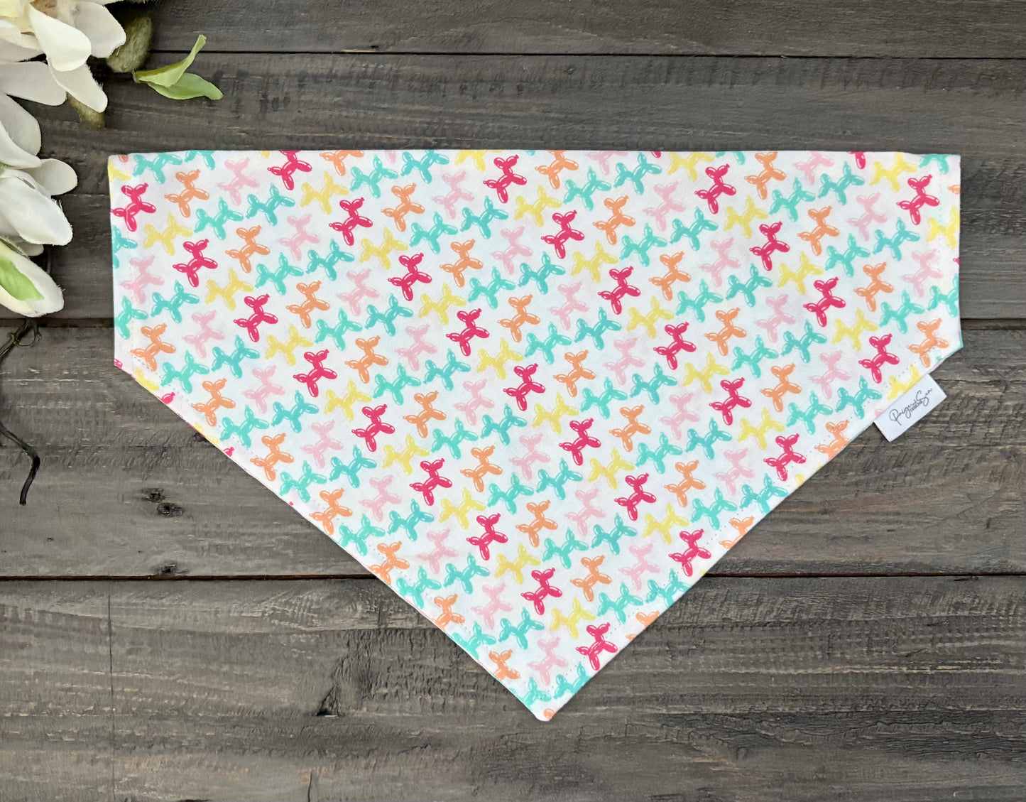 Over the Collar Pet Bandana - Animal Balloons (White)