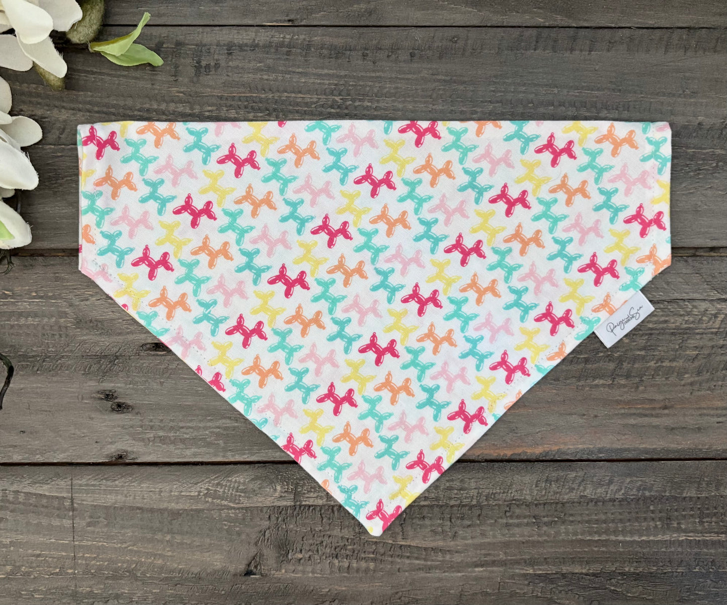 Over the Collar Pet Bandana - Animal Balloons (White)