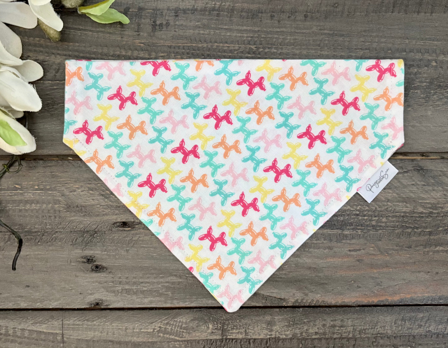 Over the Collar Pet Bandana - Animal Balloons (White)