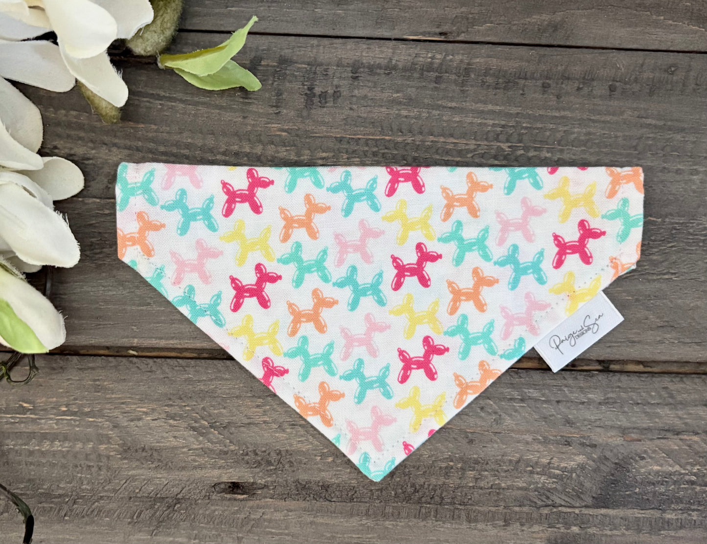 Over the Collar Pet Bandana - Animal Balloons (White)