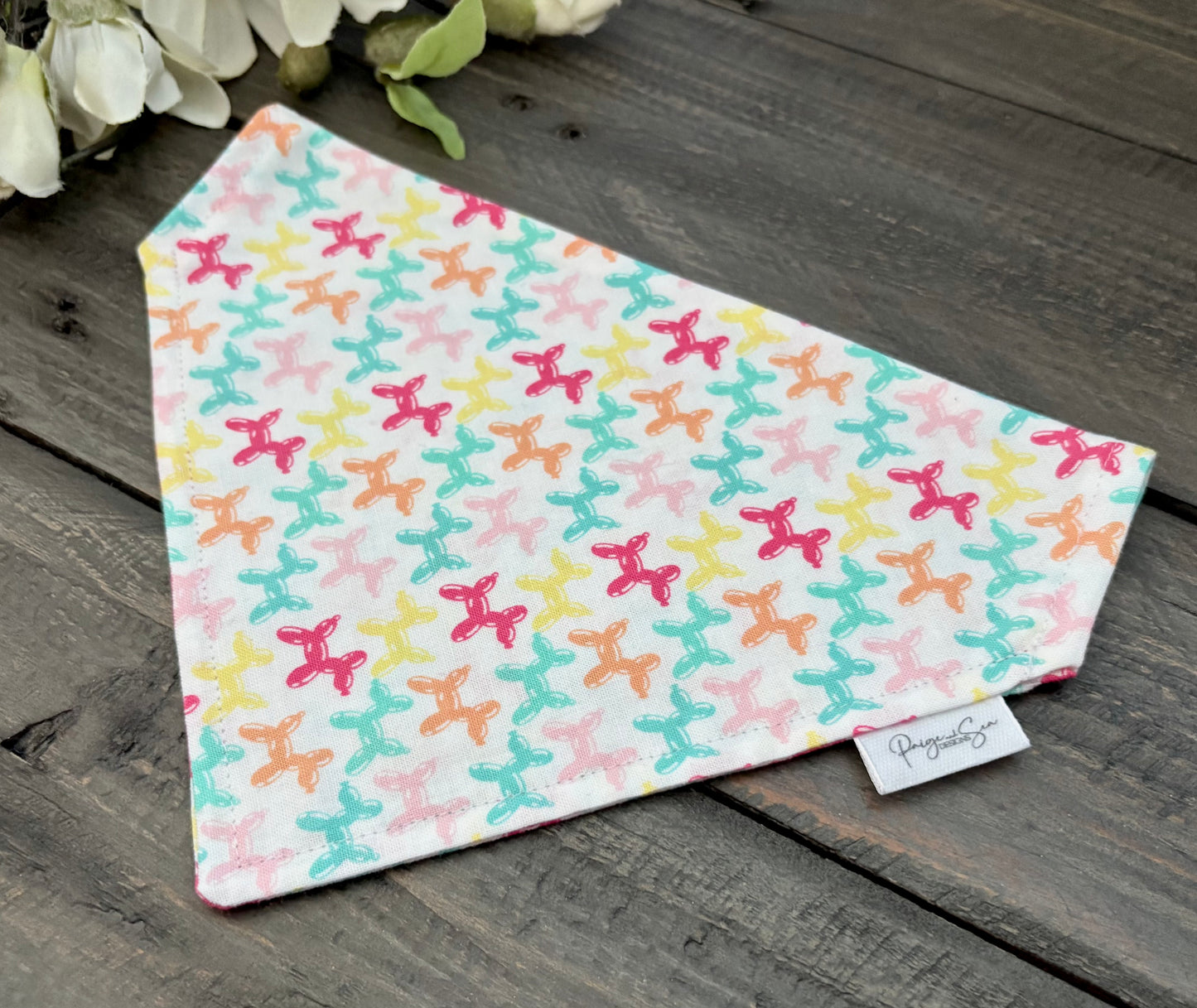 Over the Collar Pet Bandana - Animal Balloons (White)