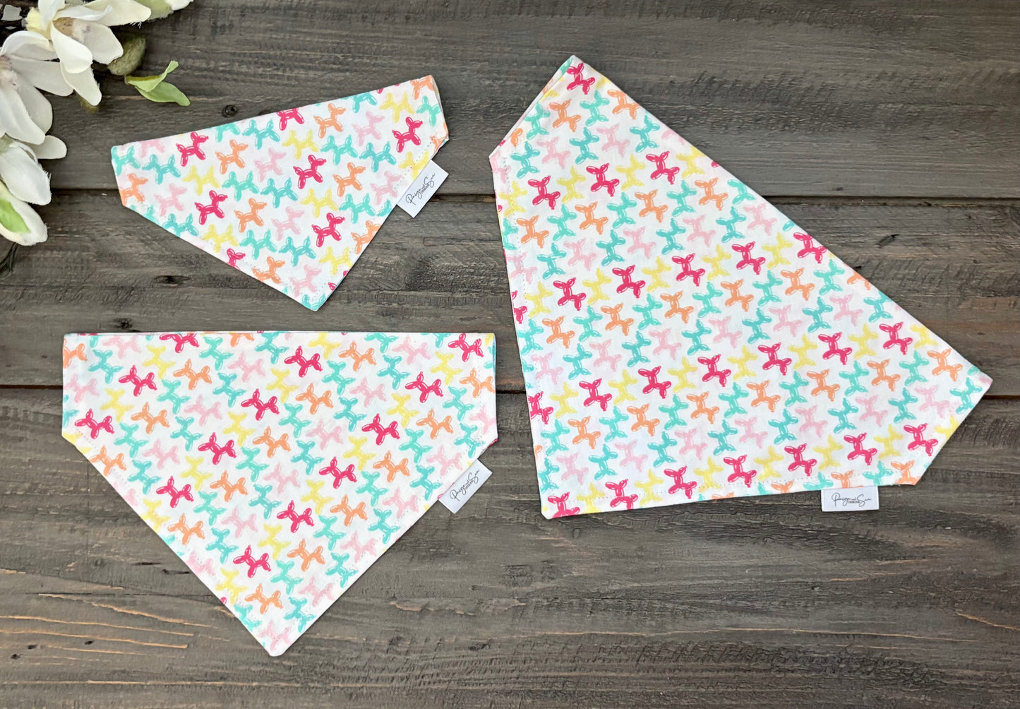 Over the Collar Pet Bandana - Animal Balloons (White)