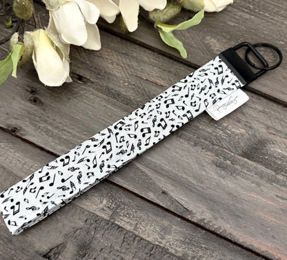 Wristlet Key Fob Strap - Black & White Music Notes