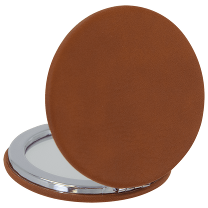Engraved Leatherette Compact Mirrors - 10 Colours