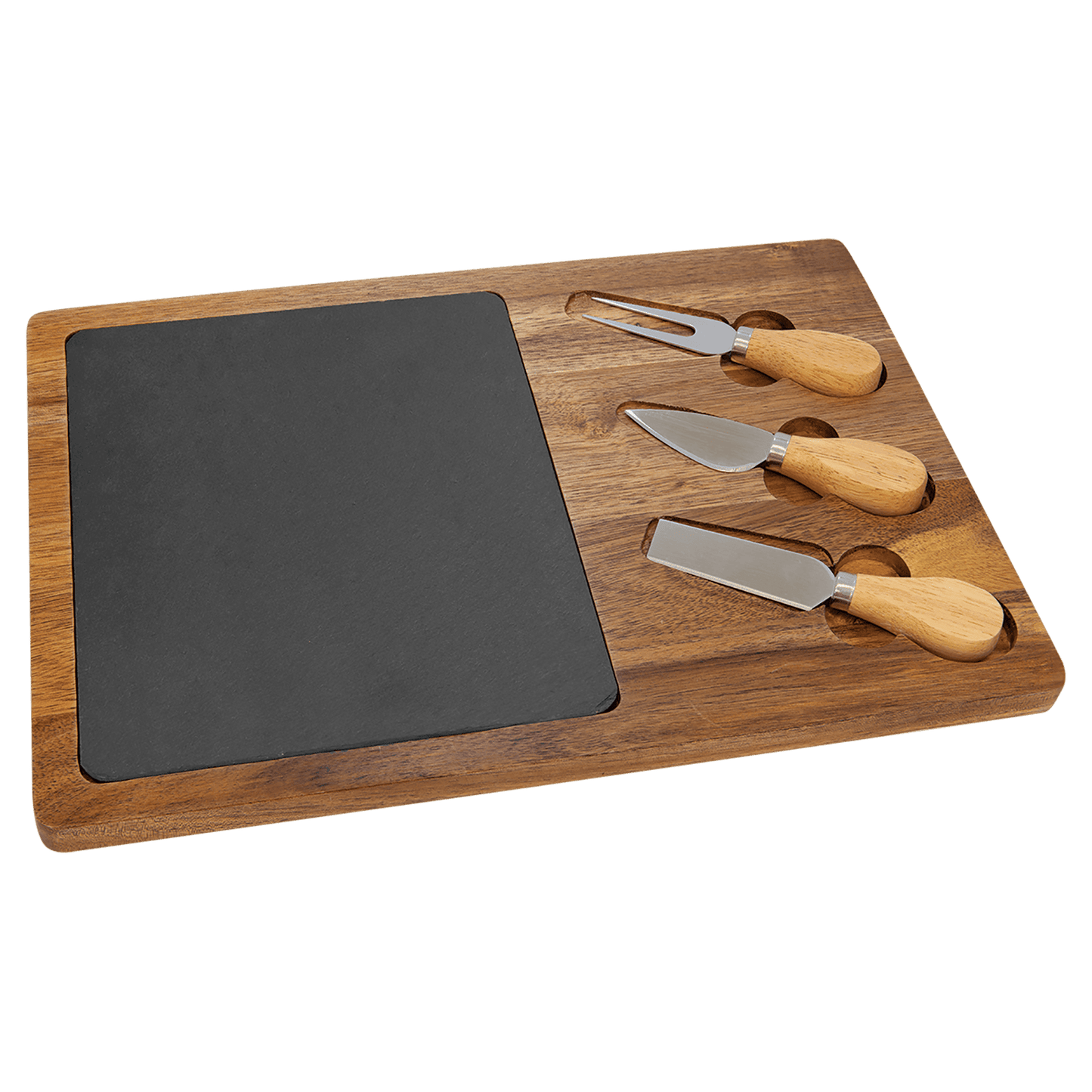 Personalized Acacia Wood & Slate Serving Board Cheese Set with Tools - 2 Styles