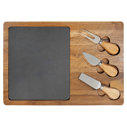 Personalized Acacia Wood & Slate Serving Board Cheese Set with Tools - 2 Styles