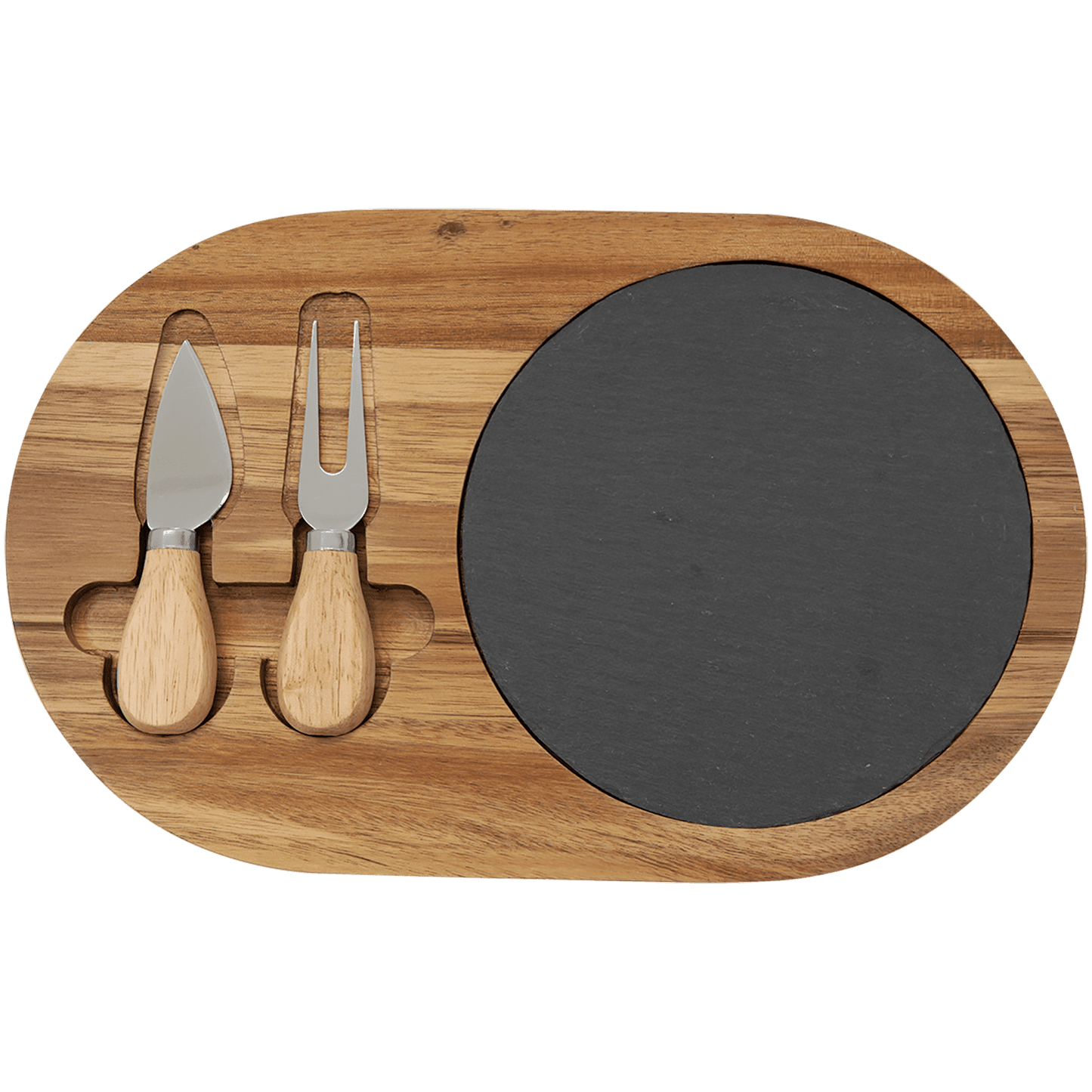 Personalized Acacia Wood & Slate Serving Board Cheese Set with Tools - 2 Styles