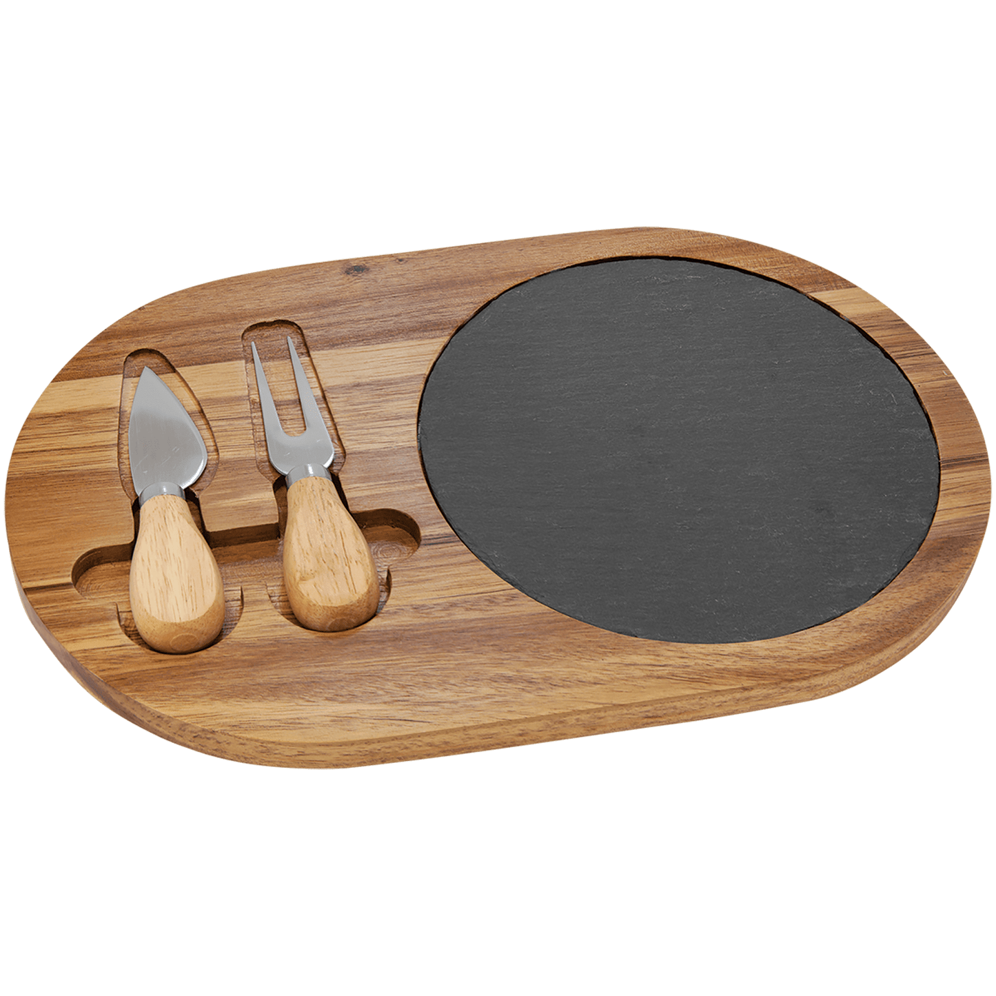 Personalized Acacia Wood & Slate Serving Board Cheese Set with Tools - 2 Styles