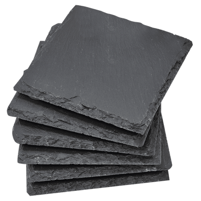 Personalized Natural Slate Coasters with Metal Holder - 2 Shapes