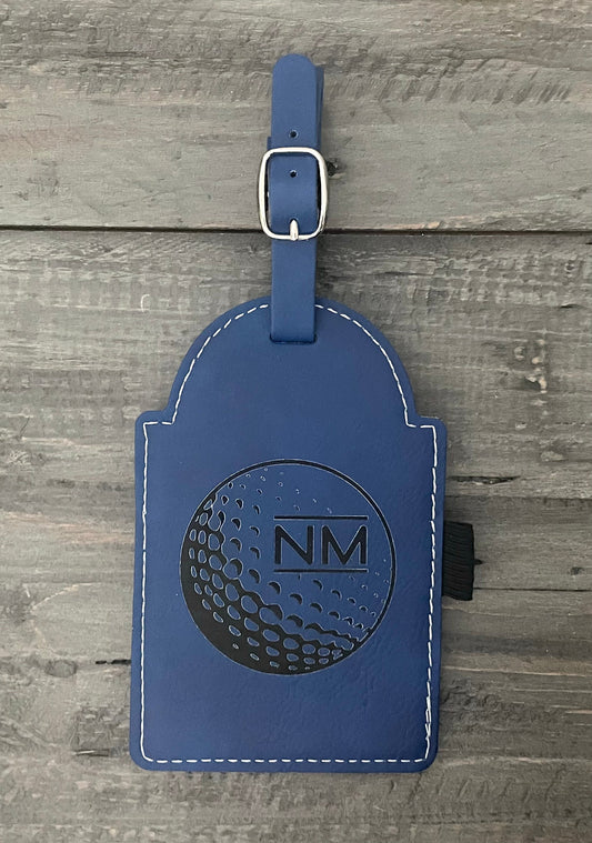 Personalized Leatherette Golf Bag Tags with Tees - 12 Colours