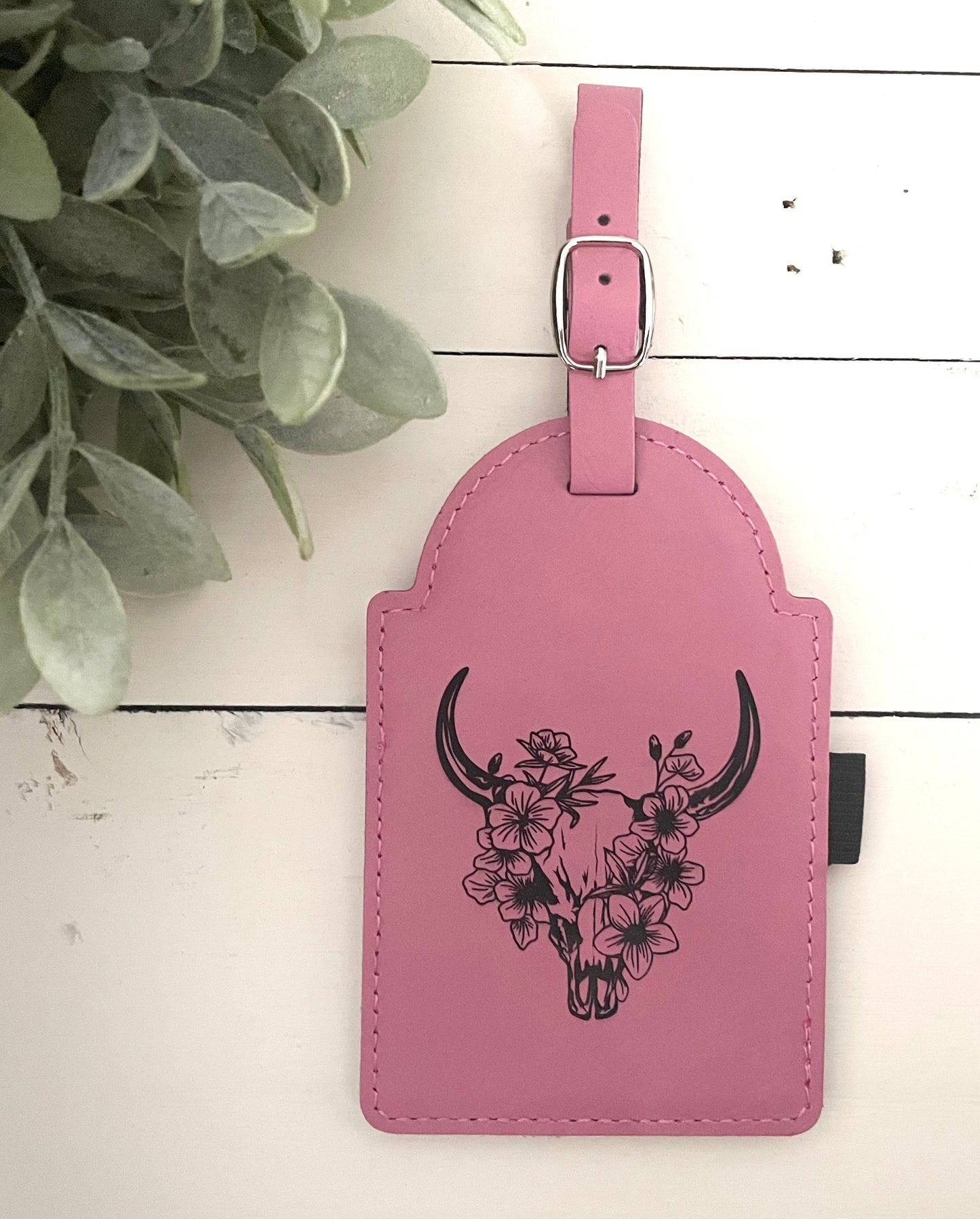 Leatherette Golf Bag Tags with Tees - Floral Cow Skull