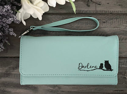 Engraved Leatherette Wristlet Wallets - With RFID Protection - 11 Colours