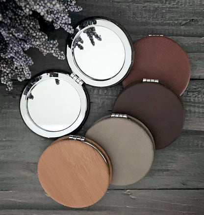 Engraved Leatherette Compact Mirrors - 10 Colours