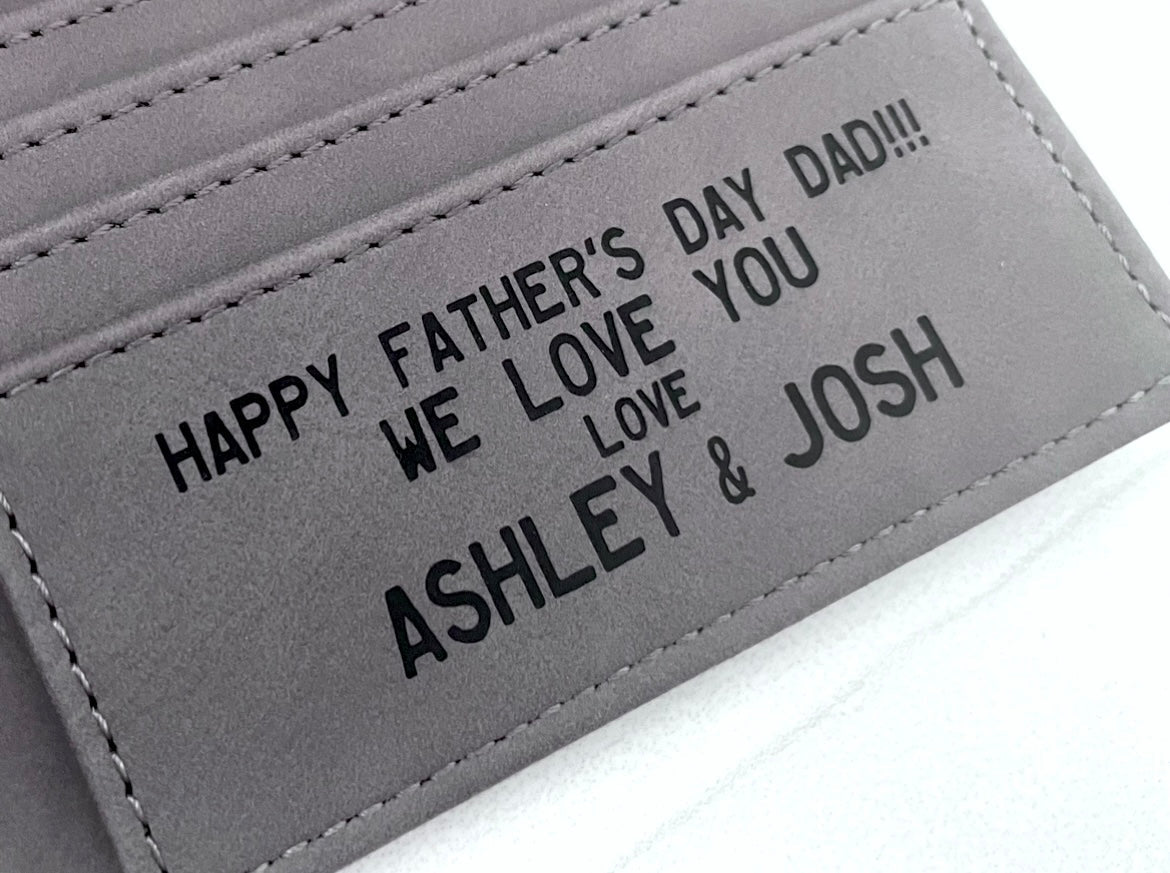 Engraved Leatherette Bi-Fold Wallets - With RFID Protection - 6 Colours