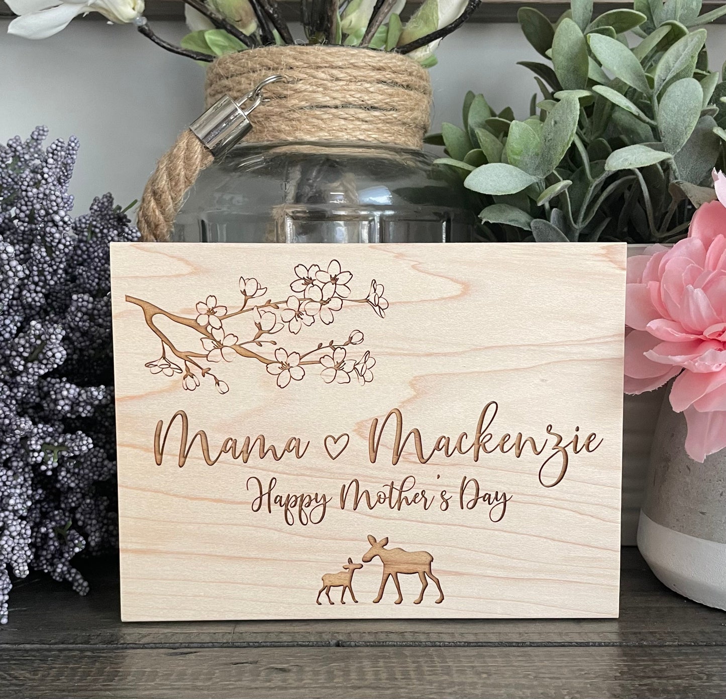 Personalized Wooden Mini Signs - Cherry Blossoms & Family Animals