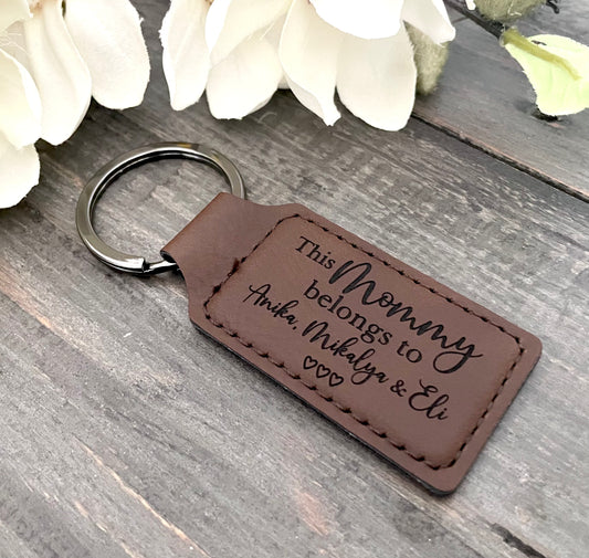 Personalized Leatherette Rectangle Keychains - 12 Colours