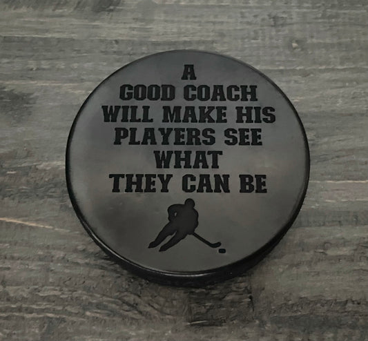 Engraved Inglasco Hockey Puck with Display Case - A Good Coach