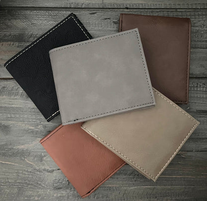 Engraved Leatherette Bi-Fold Wallets - With RFID Protection - 6 Colours