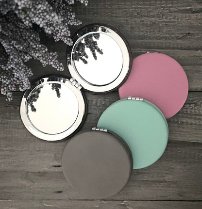 Engraved Leatherette Compact Mirrors - 10 Colours