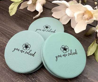 Engraved Leatherette Compact Mirrors - 10 Colours