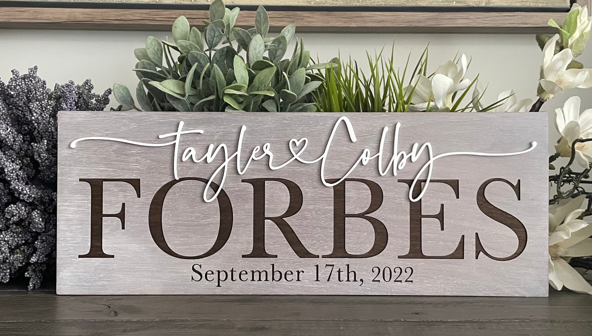 Wooden sign with Scripted names 