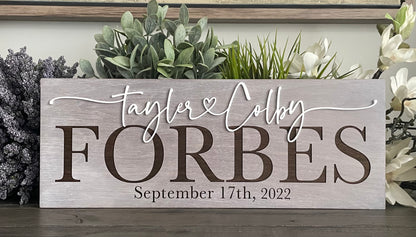 Wooden sign with Scripted names 