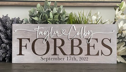 Wooden sign with Scripted names 