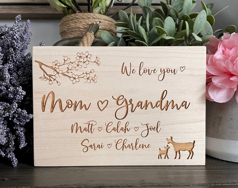 Personalized Wooden Mini Signs - Cherry Blossoms & Family Animals