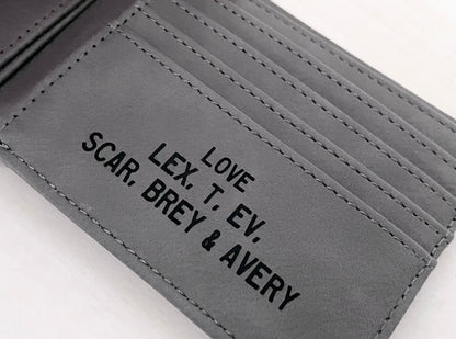 Engraved Leatherette Bi-Fold Wallets - With RFID Protection - 6 Colours