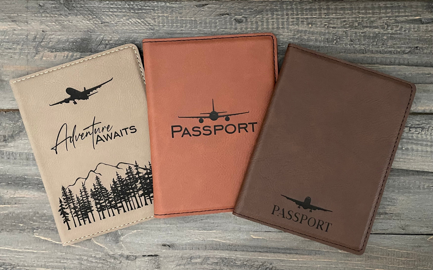 Leatherette Passport Holder - Passport with Airplane