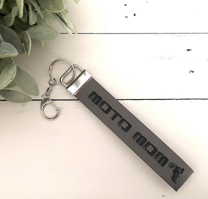Leatherette Wristlet Key Fob Keychain - Moto Mom
