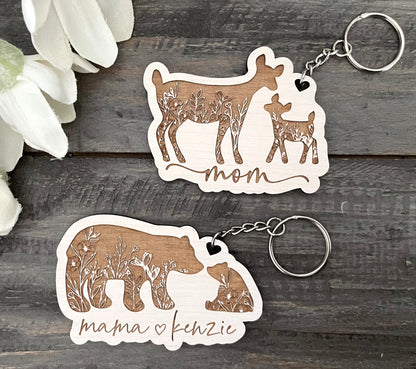 Wooden Keychains - Floral Silhouette Animals