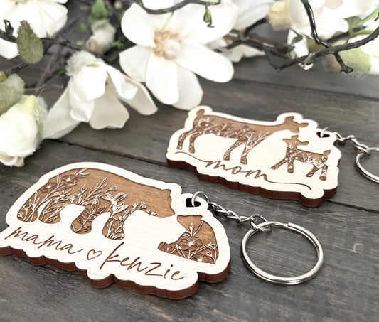 Floral Silhouette Wooden Keychains